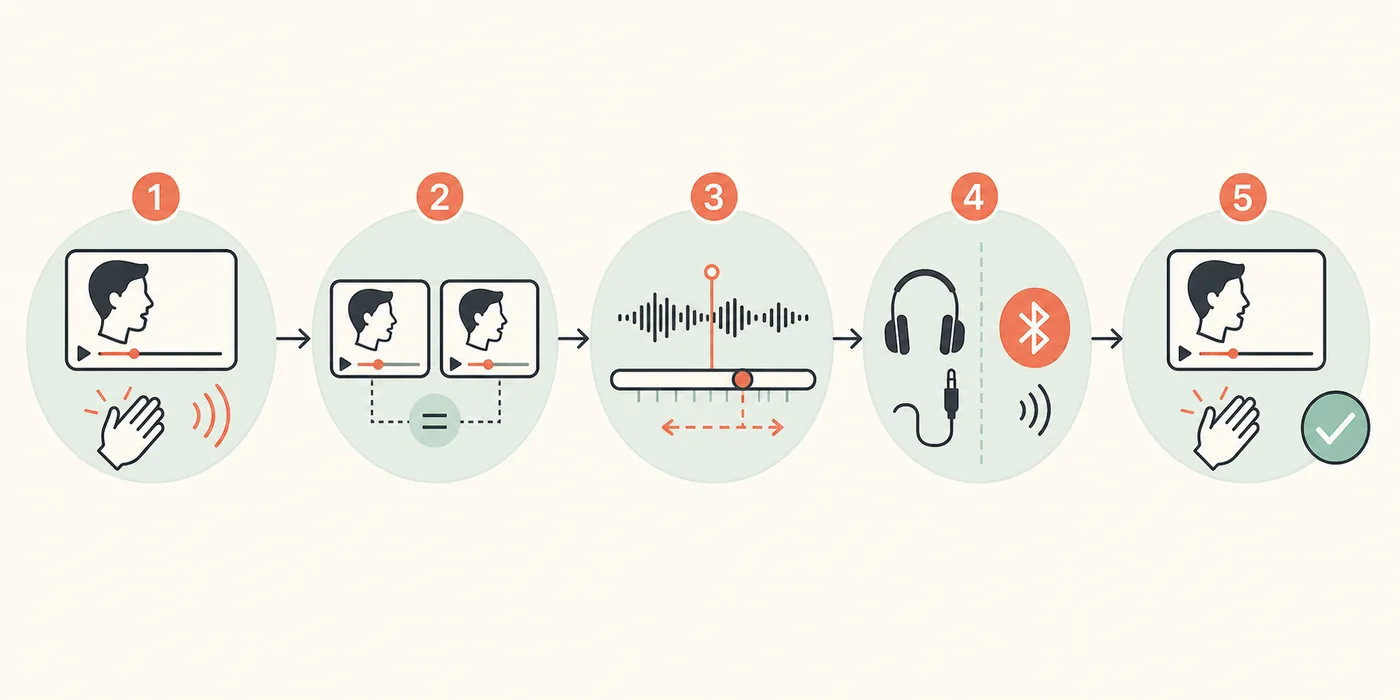 Editorial five-stage flow for identifying and verifying a VLC audio delay